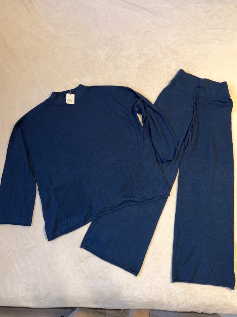 Free People Freesia Set Titan Navy XS Cotton Linen Mock Neck Wide Leg Pants